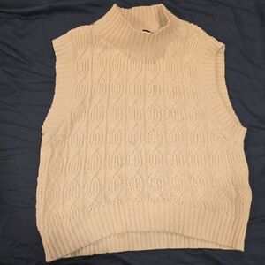 DKNY Jeans Cream Ribbed Mockneck Sweater Vest